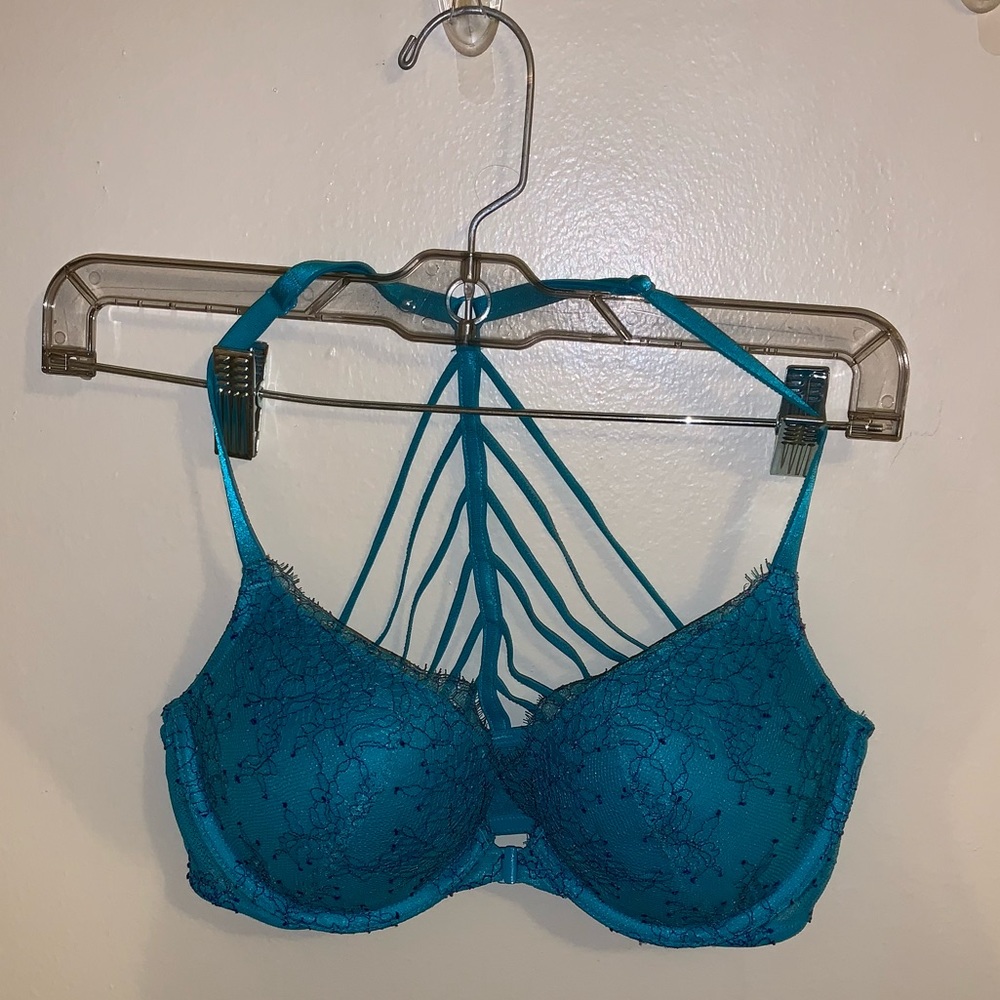Front clasp blue bra